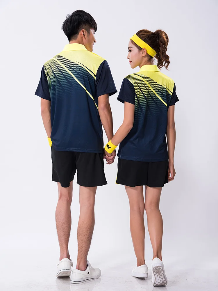 Новинка, мужская спортивная рубашка для бадминтона, Полиэстеровые дышащие футболки для настольного тенниса+ шорты, женские футболки для пинг-понга/тенниса, комплекты одежды