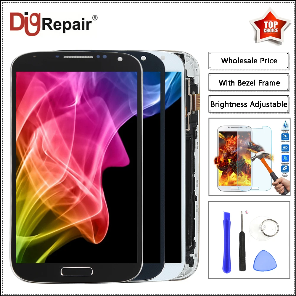 

i9505 lcd Black White Blue For Samsung Galaxy S4 i9505 LCD Display Touch Screen Digitizer Assembly Part For samsung s4 lcd Frame