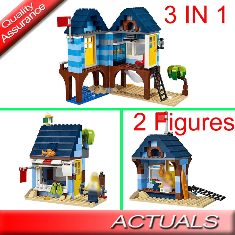 

3In1 City Creator 24014 Beachside Vacation Shop Harbor Model Building Blocks Bricks 1 31063 Education Toys