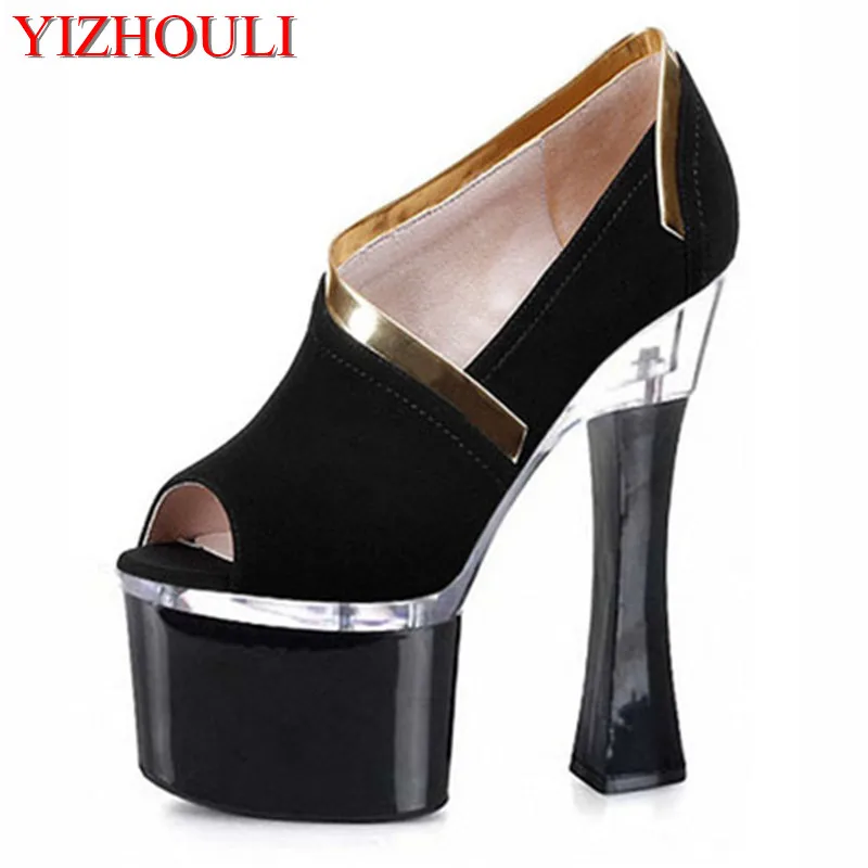 

2018 new fashion club super high heels, thick bottom waterproof platform women's shoes 18cm hate high heels