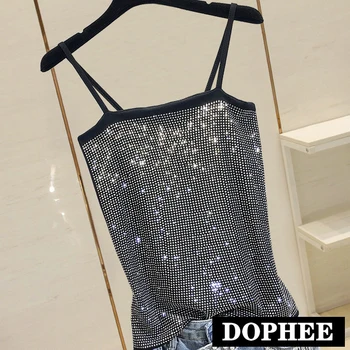 

2019 Summer Women's New Heavy Hot Drill Sexy Sling Tops Camisole Tants Girls Night Club Slim Crop Top