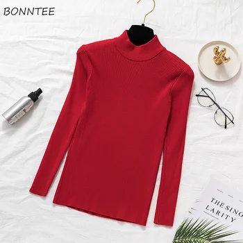 

Pollovers Women Solid Leisure Basic Tops Womens All-match Simple Turtleneck Knitted Sweater Jumper Winter Top Long Sleeve Chic