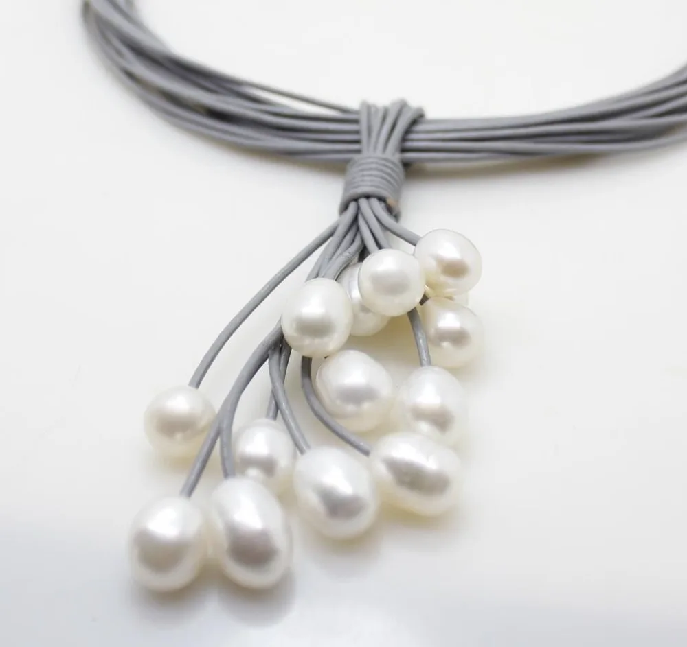 01 12 мм rel blanc perle d'eau douce pendentif collier en cuir cordon Magnet fermoir bijoux de mode|Ожерелья| |