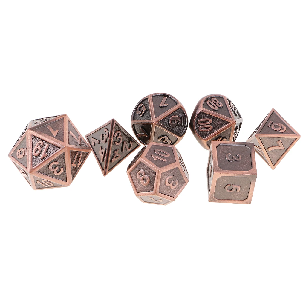 Funny Zinc Alloy Multi Sided Dices 7 Dice Set For D&D RPG Games Antique Nickel/Copper Picnic Camping Travelling Kids Adults Game