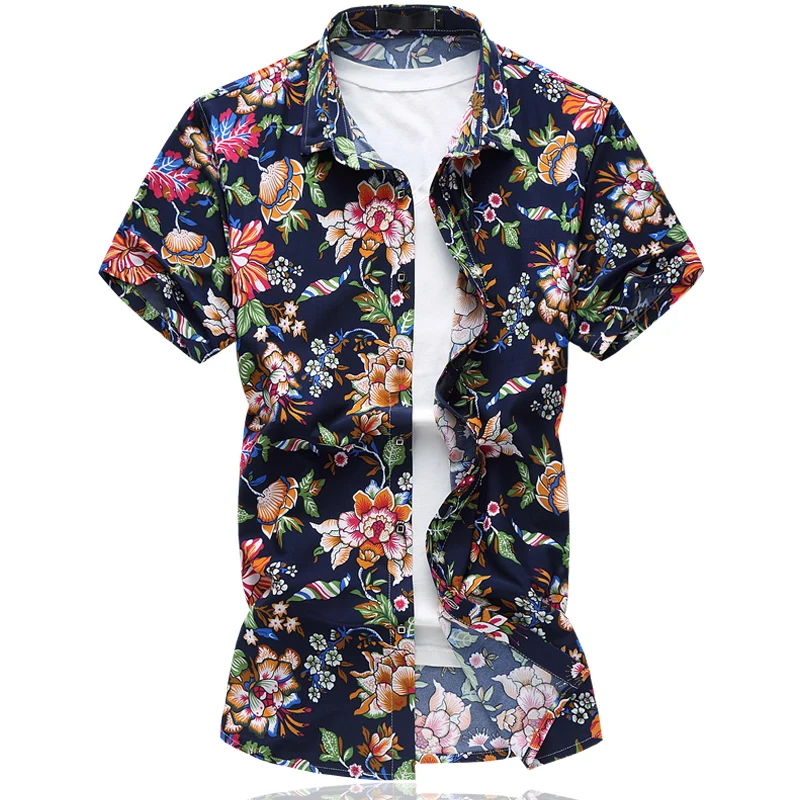 LONMMY M-6XL Цветочные мужские мужская классическая рубашка camisa социальной Повседневное цветок мужские рубашки модные короткие рукава рубашки