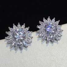 Фианит aaaaa камень милый цветок серьги гвоздики для женщин 925 стерлингового серебра модные ювелирные изделия корейские серьги