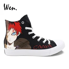 Вэнь ручная роспись Аниме обувь дизайн Наруто повязка на голову Sabaku no Gaara Пользовательские Высокие холщовые кроссовки для мужчин мальчиков женщин спортивные плимсоллы