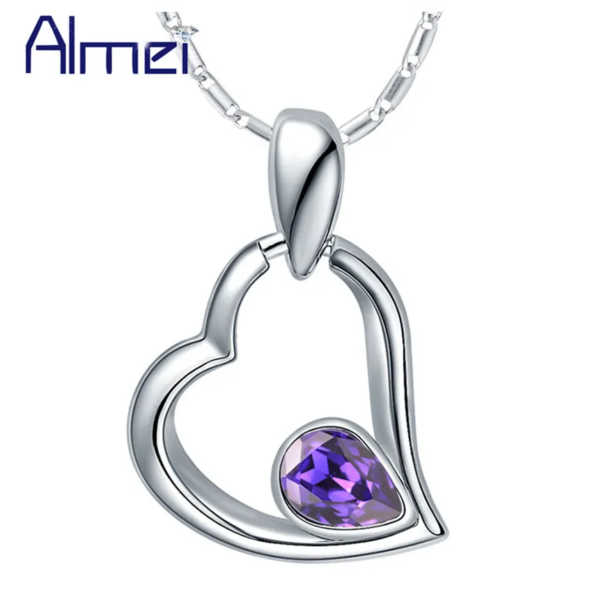 

Almei 15%Off Choker Necklace Joyas De Plata 2017 Mujer Silver Jewelry Collares Crystal Purple Wedding Pendants For Women N915
