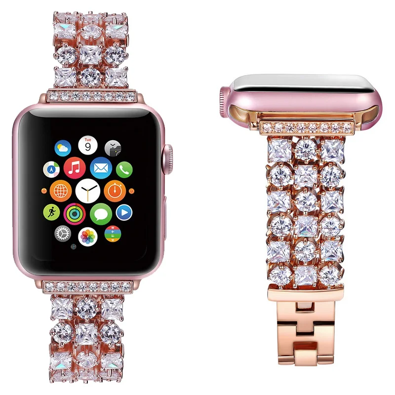 

36 Diamonds Luxury Bling Woman Watch Bands for Apple Watch iWatch 1/2/3/4 Rhinestone Stainless Steel 38/40/42/44mm Wristband