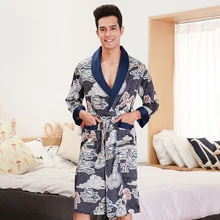 Мужские халаты из вискозы с длинным рукавом, повседневная одежда для сна, ночная рубашка в китайском стиле с принтом животных, свободный халат