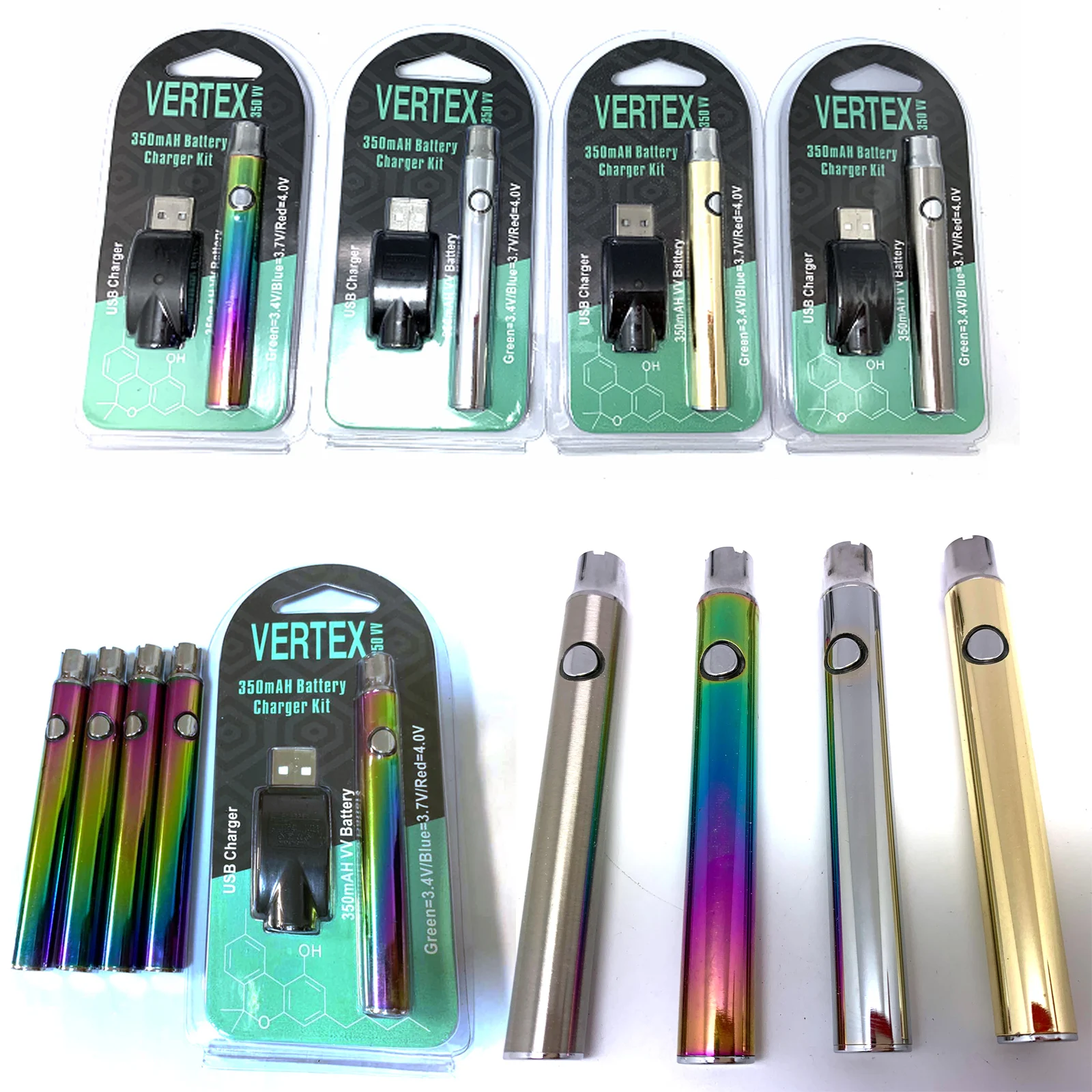 Много 510 нитей переменного напряжения батареи vape E-pen Preheat Кнопка Радуга золотой
