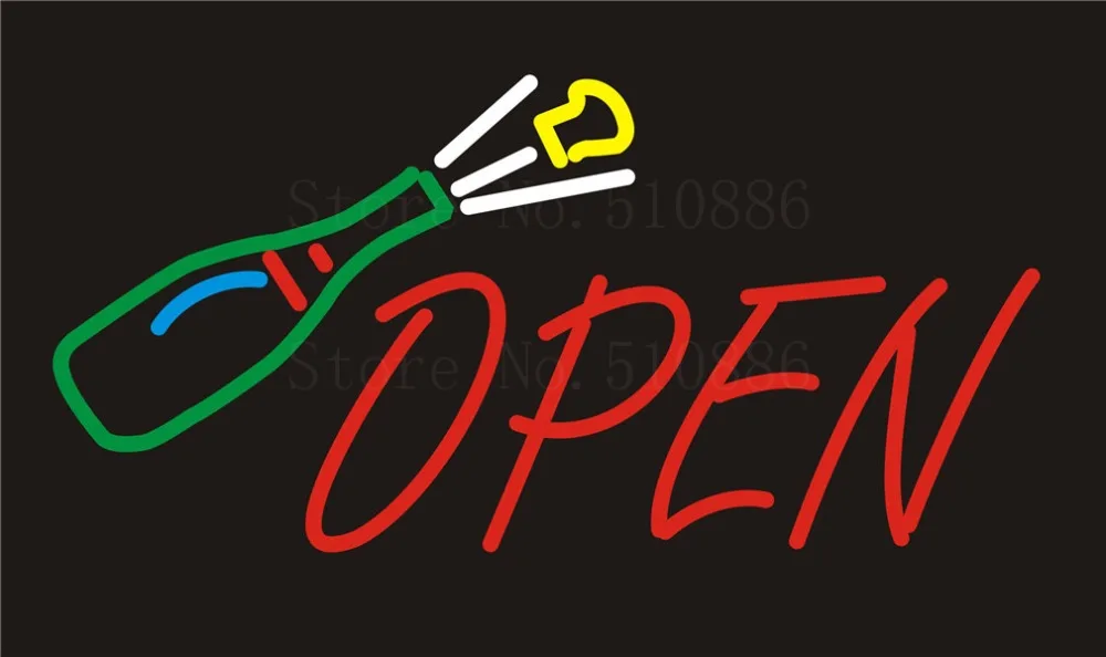 

NEON SIGN For Open Beer Wine Real GLASS Tube BAR PUB Disco Signboard Display Decorate Store Shop Light Signs 17*14
