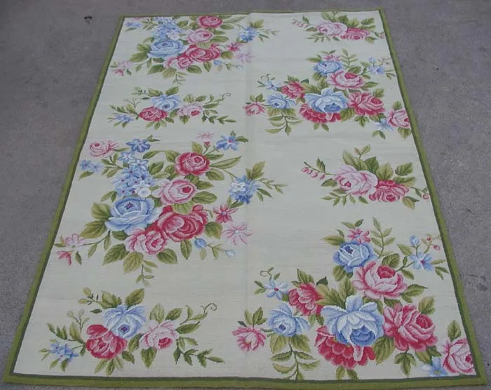

Free shipping 4'X6' needlepoint rugs,New Zealand woolen rugs aubusson designs Light Green
