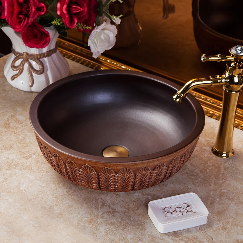 China Artistic Handmade Ceramic Bathroom Sinks Lavobo Round Counter top table top basin bathroom sink (8)