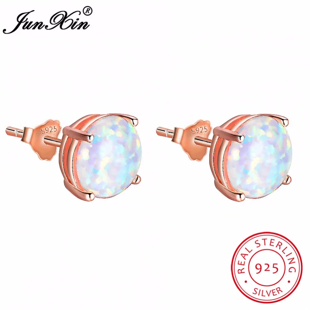 JUNXIN женский белый круглый огненный опал серьгу реальные 925 пробы Серебряные ювелирные изделия двойной серьги для Для женщин