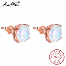 JUNXIN женский белый круглый огненный опал серьгу реальные 925 пробы Серебряные ювелирные изделия двойной серьги для Для женщин