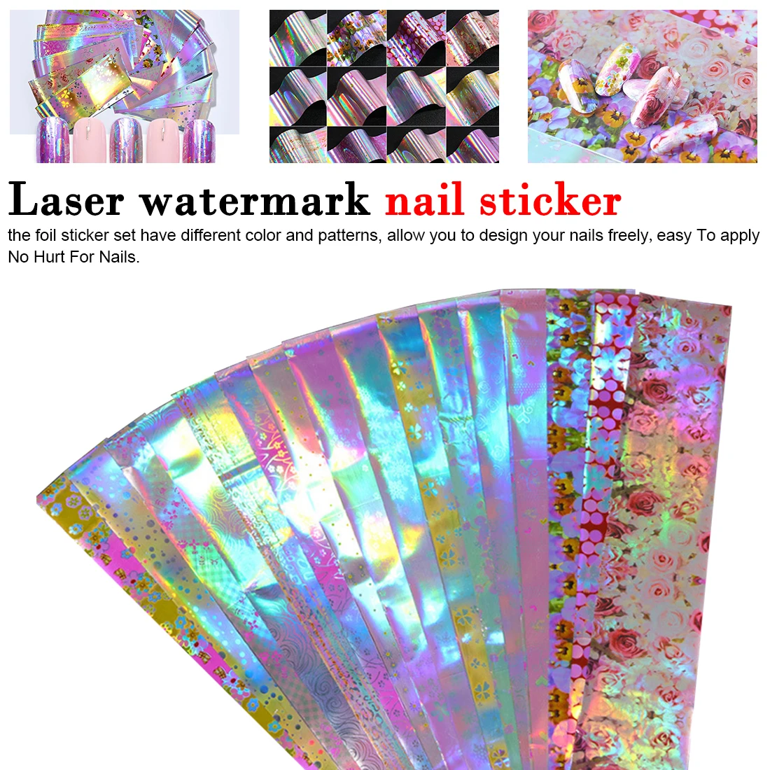 

16pcs Holographic Nail Foil Set Mix Flower Design Transfer Foil Nail Polish Stickers Nail Art Decoration Slider Decals