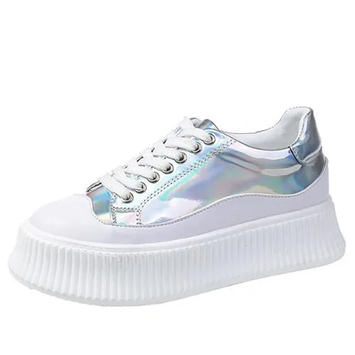 

2019 New Women's Casual Shoes Spring Fashion Wild Sequins Lace-up Women's Shoes Sneakers Muffin Bottom Vulcanized Shoes T2811