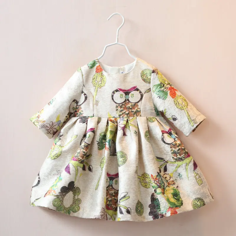 LOVE DD& MM/детская одежда г. Осеннее новое платье для девочек с принтом совы, средний рукав детская одежда Платья принцессы