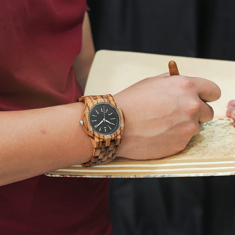BOBO BIRD N12 Zebra Wood Watch Men Dress Unique Wristwatch With Japanese Movement Cutomized For Gift