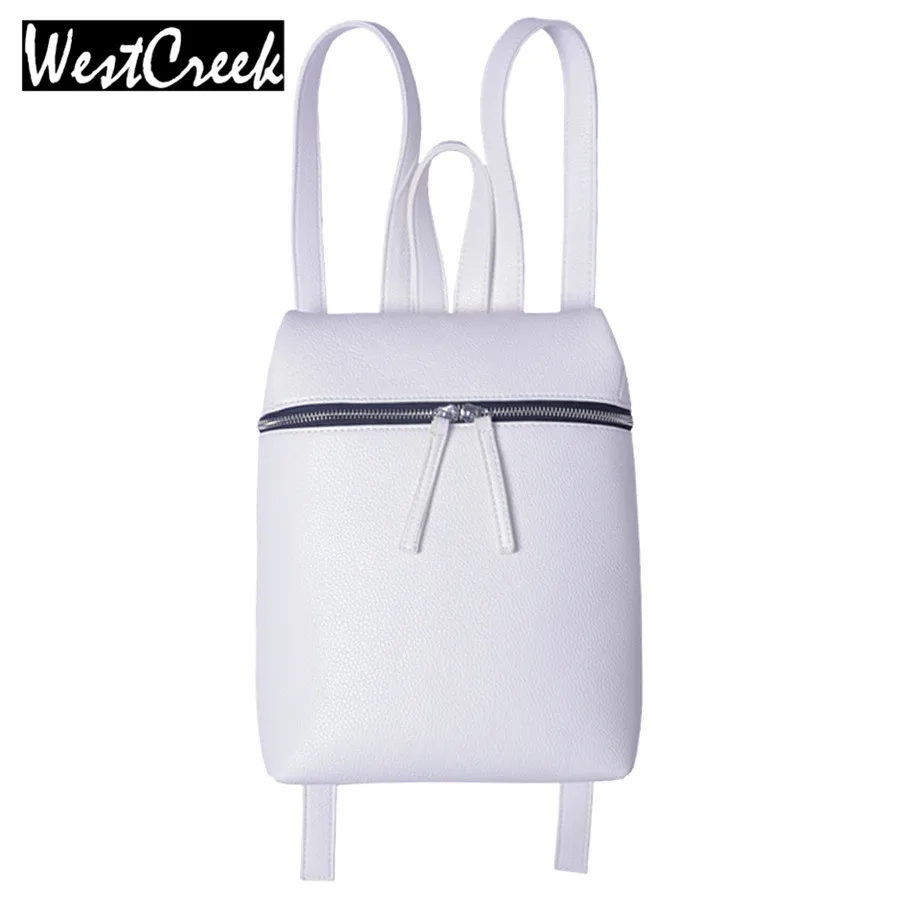 Westcreek Brand Simple Designer Small Backpack Women White and Black Travel PU Leather Backpacks Ladies Female