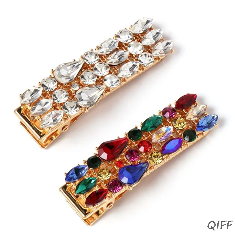 

Vintage Palace Jewelry Rectangle Hair Clip Women Three Row Imitation Diamond Rhinestone Hairgrip Rainbow Colored Luxury Barrette