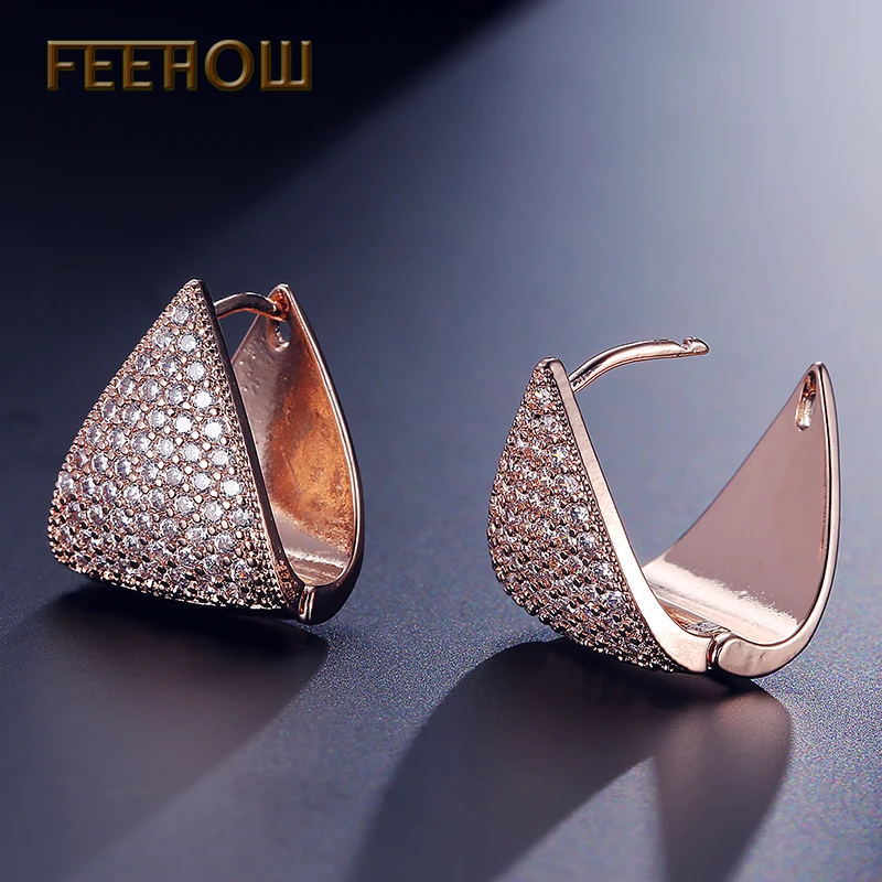 

FEEHOW New Fashion Micro Inlay Cubic Zirocnia Hoop Earrings Fashion Crystal Triangle Jewelry For Girl Beautiful Gift FWEP600