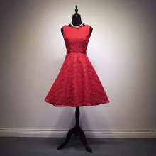 2016 Robe De Soiree Neue Rote Spitze Stickerei Sleeveless A-linie Cocktailkleider Braut Bankett Elegante Partei-formales Abschlussball-kleid