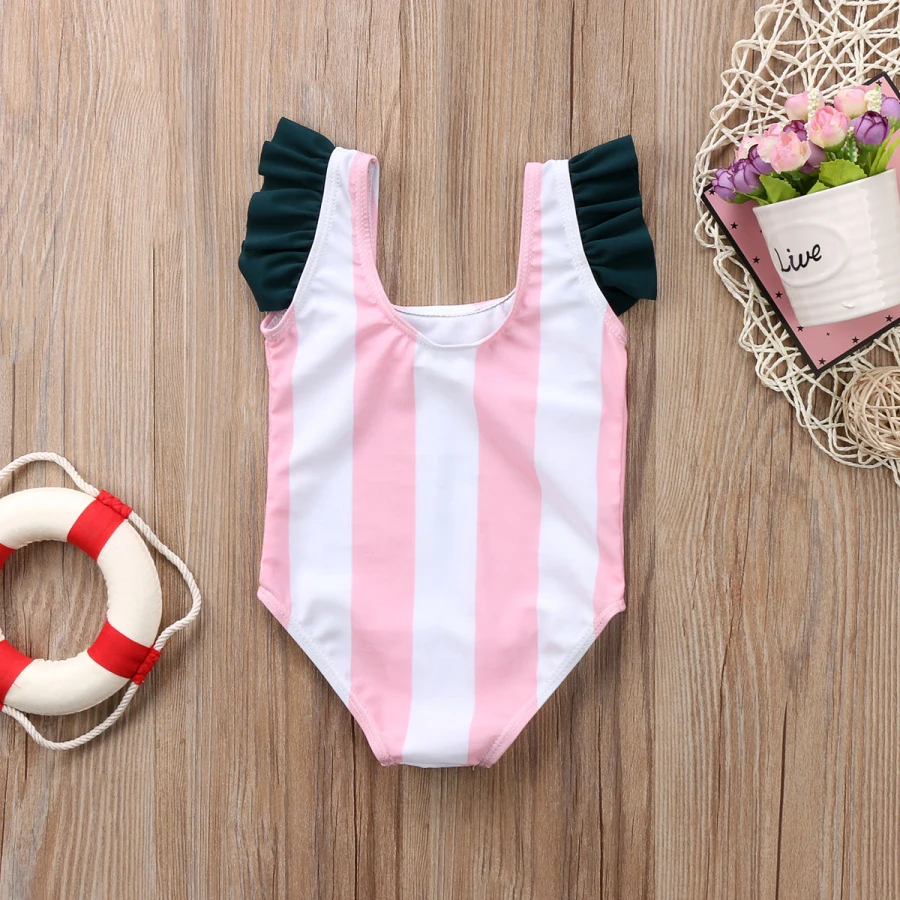 Милый купальный костюм в полоску с рисунком для новорожденных девочек; летняя одежда для плавания