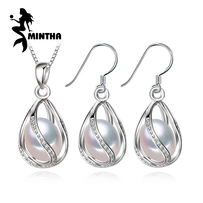 Женский комплект из колье и серёг серебра 925 пробы|jewelry set 925|jewelry pearl setjewelry necklace sets |