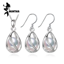 MINTHA Bohemian cage Pearl Jewelry sets statement necklace,stud Earrings fashion jewelry sets 925 sterling silver necklace women