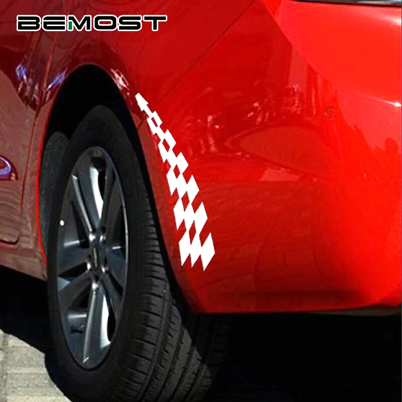 

BEMOST Fashion Car Checkered Flags Racing Vinyl Car-Styling Decal Safety Reflector Cover The Scratch Sticker Black/White