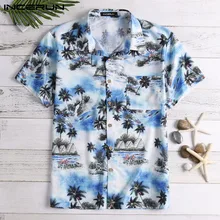 INCERUN Летняя мужская гавайская рубашка с принтом, короткий рукав, отложной воротник, повседневные топы, свободные тропические пляжные рубашки, мужская рубашка