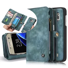 Luxury Leather phone Case For Samsung Galaxy S7 S7 edge Zipper Wallet Magnetic Detachable Card Holder Flip Cover Removable