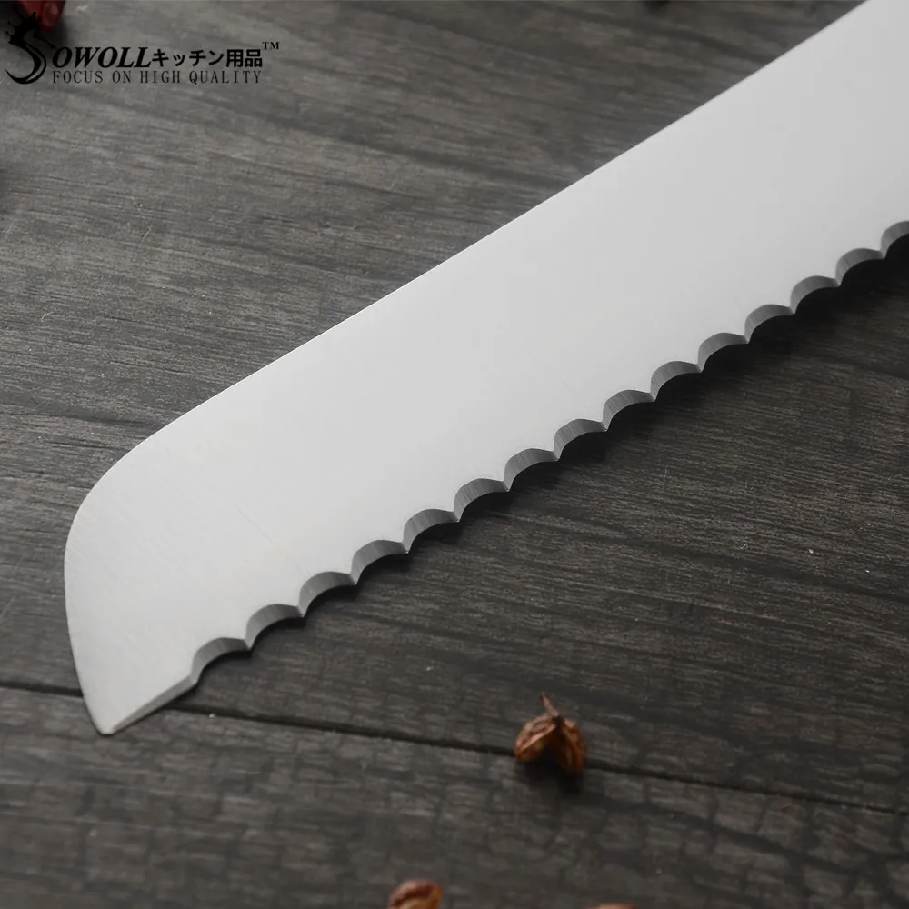 Кухонный нож SOWOLL 7Cr17mov из нержавеющей стали, 8 дюймов, нож для хлеба 58HRC с зубчатым дизайном, инструмент для резки хлеба, сыра, торта