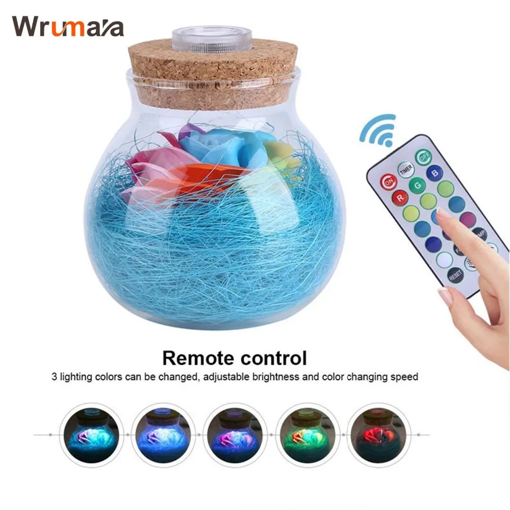 

Wrumava LED RGB Dimmer Lamp Night Light Flower Bottle Creative Romantic Rose Bulb Great Holiday Gift For Girl 16 Colors Remote
