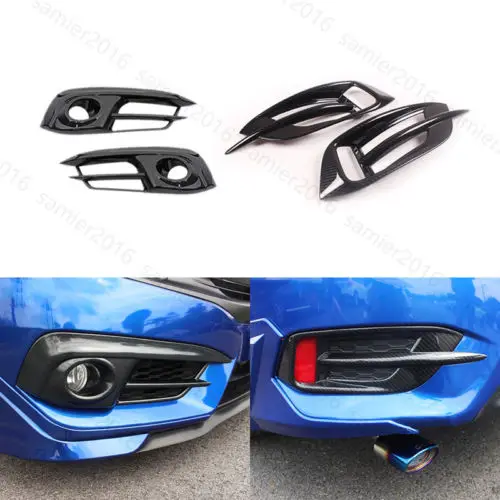 4x Carbon Fibber Color Fit For Honda Civic 16+ Front &amp Rear Fog Light Cover Trim | Автомобили и мотоциклы