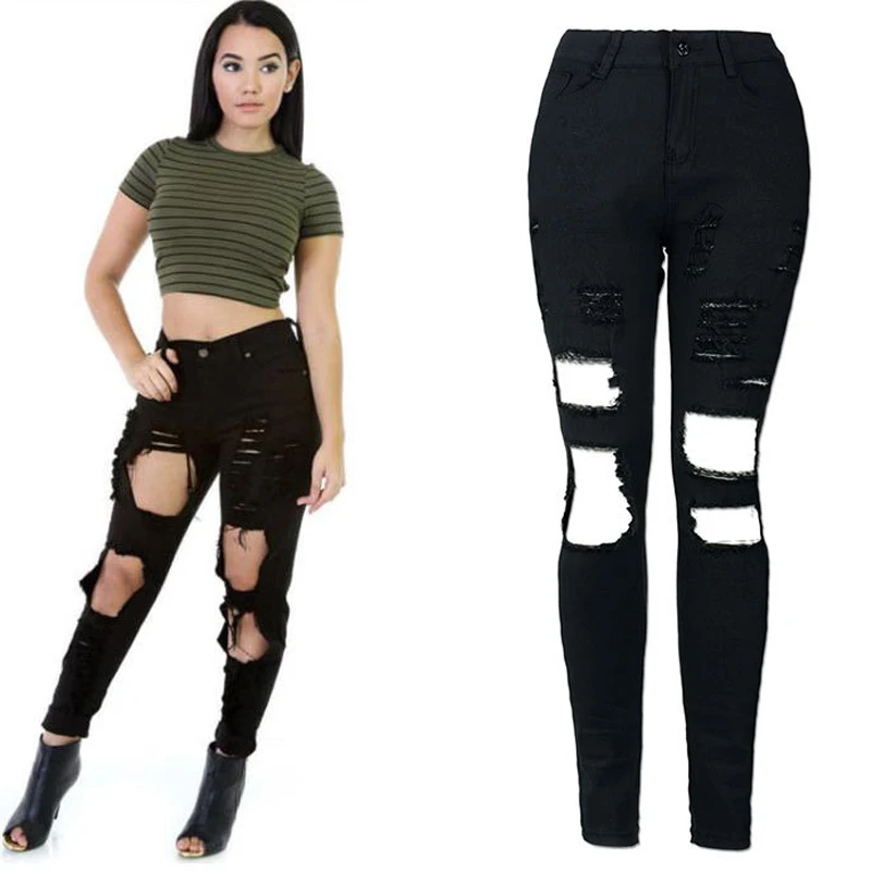 Europe and American Style High Street Sexy Women Jeans With Hole Plus Size XXL Summer Style Hole Jeans Pant For Women Brand S769 Jeans