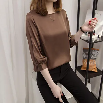 

NEW Women Brief Office Work Wear O Neck Shirts Three Quarter Sleeve Casual Tops for Womens Clothing Free Shipping blusa f3#