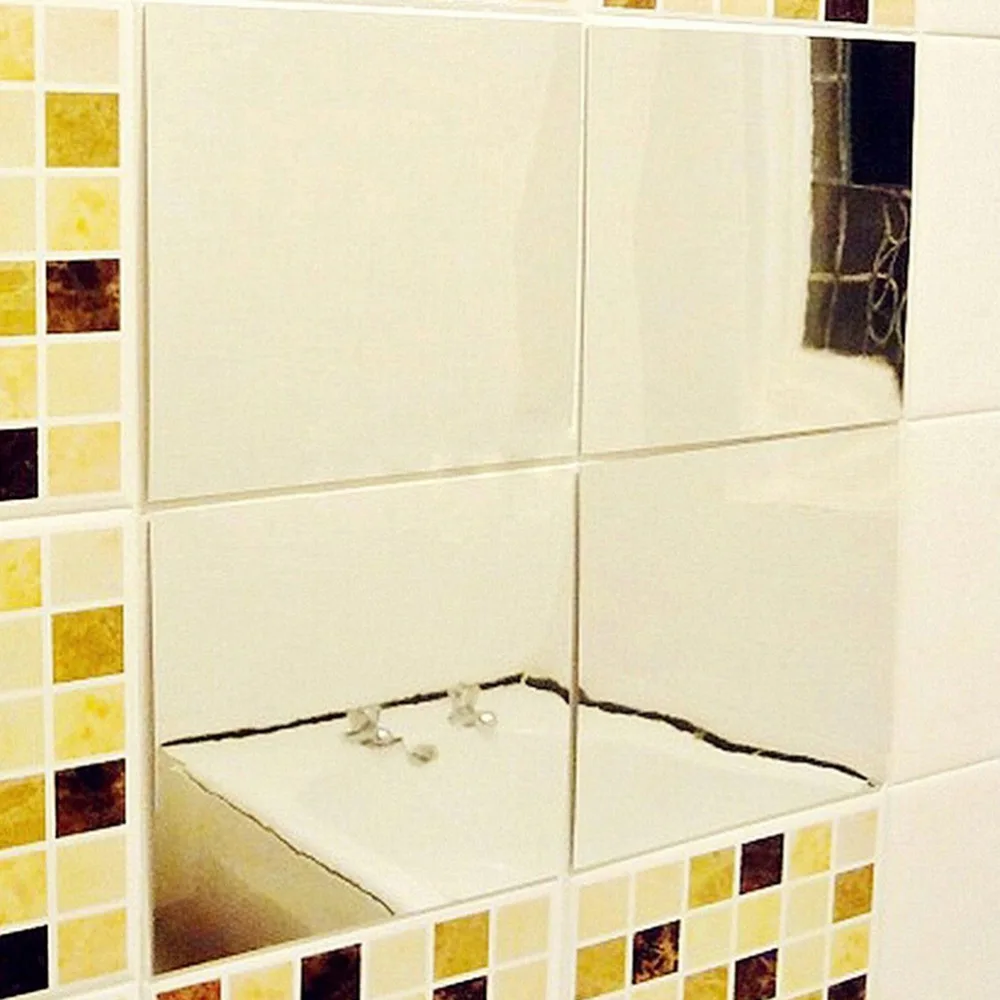 9pcs Plastic Square Mirror Tile Wall Stickers 3D Decal Mosaic Home Room