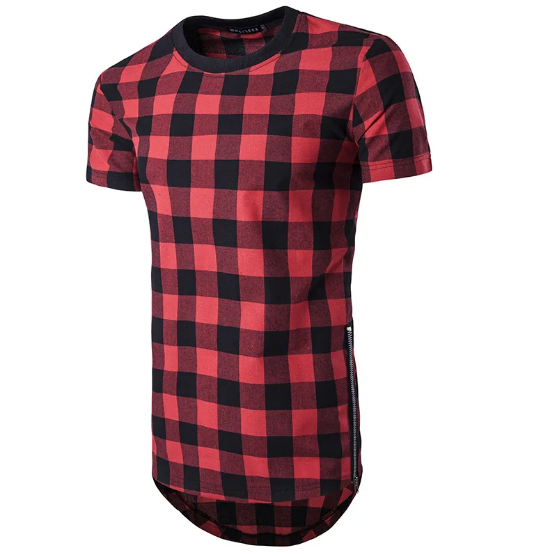 Мужская футболка на молнии, Удлиненный топ в стиле хип-хоп, Повседневная хлопковая клетчатая футболка, Звездный топ-безрукавка в уличном стиле, мужская летняя футболка