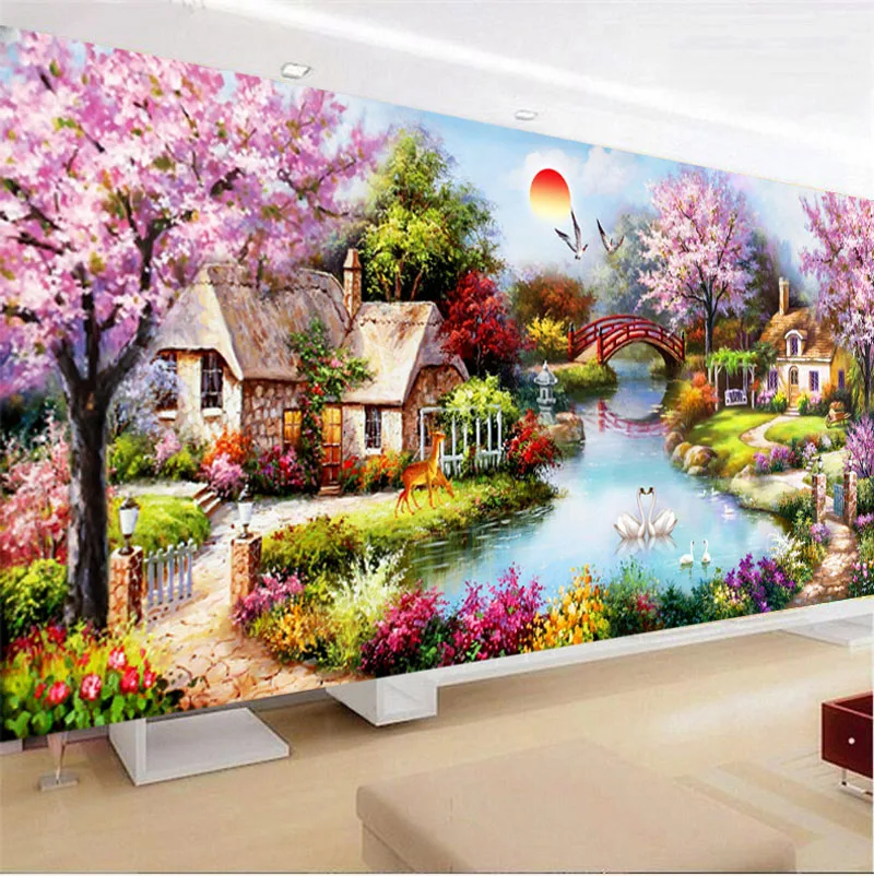 

Full Drill Diamond Embroidery European Landscape Cottage DIY Diamond Painting Cross Stitch Simple Living Room Wall Decoration