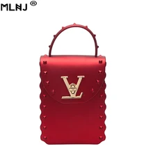 Новая женская сумка через плечо с заклепками, мини ПВХ Желейная сумка, дизайнерская женская сумка с буквенным принтом, женские сумки через плечо на цепочке для женщин