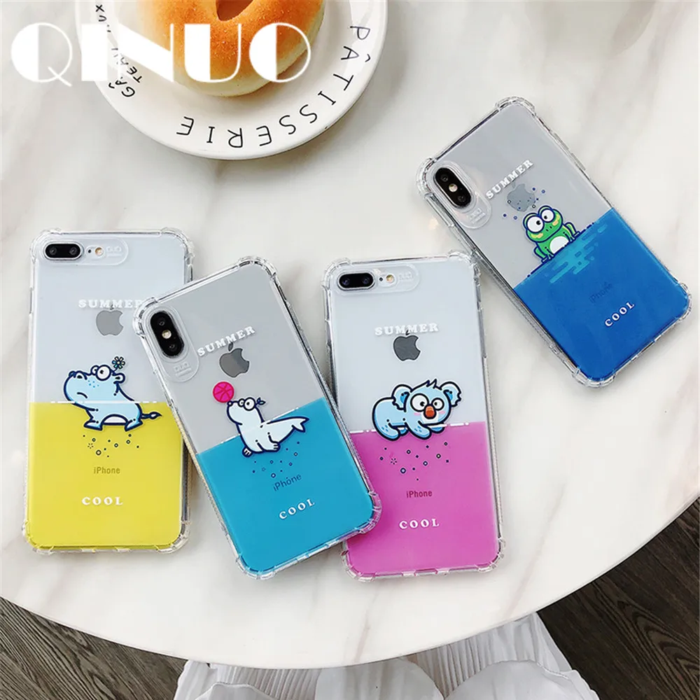 

QINUO Cute seal Cartoon Soft TPU Clear Case For iPhone 6 6s 7 8 Plus X XS Max XR Animal cover Telefon Kilifi Coquille Funda Capa