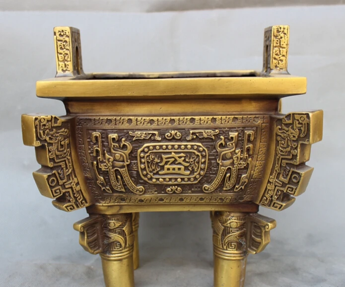 

S5414 10" Chinese Bronze Buddhist Prosperity Statue Beast Vein Incense Burner Censer D0318