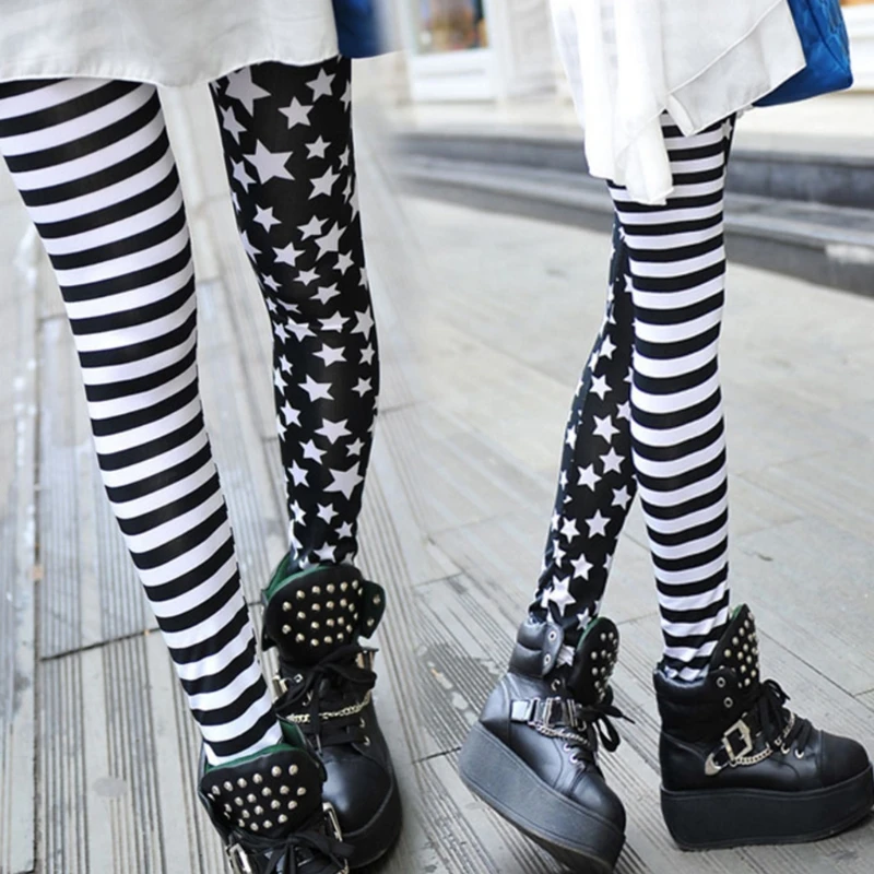 

Women Stripe+Stars Leggings Elastic Waist Stretch Pencil Pants Jeggings