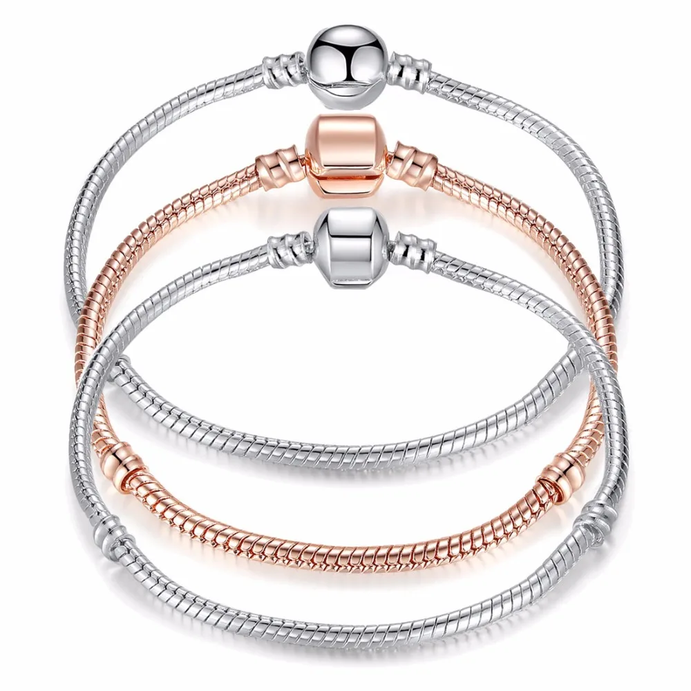 

Hot SALE 3 Styles Silver Love Snake Chain Bracelet Fit Original Bracelet Charm Bead Jewelry Gift For Men Women 16-21cm ZBB1104