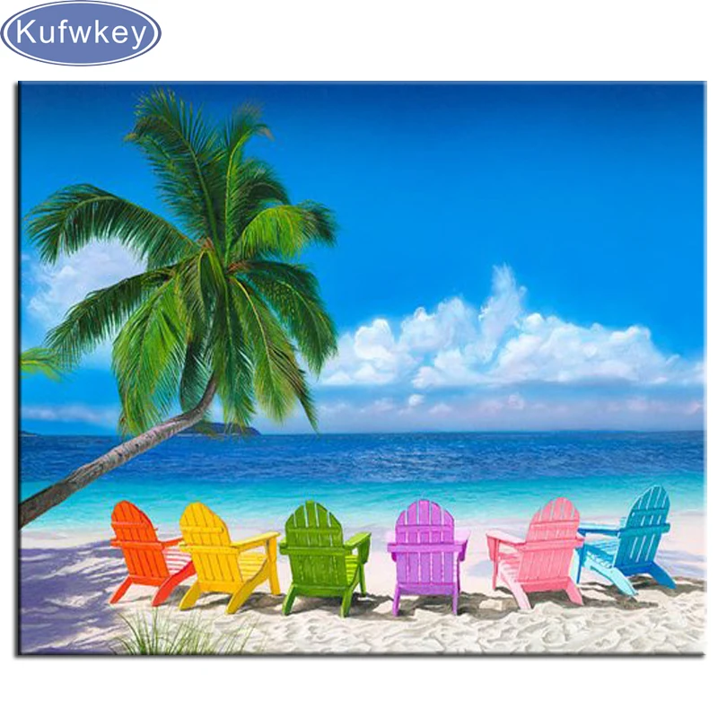 

Full Round/square 5D DIY diamond embroidery cross stitch Beach Wall Decor Chair,Beach Chair diamond mosaic kit home decor