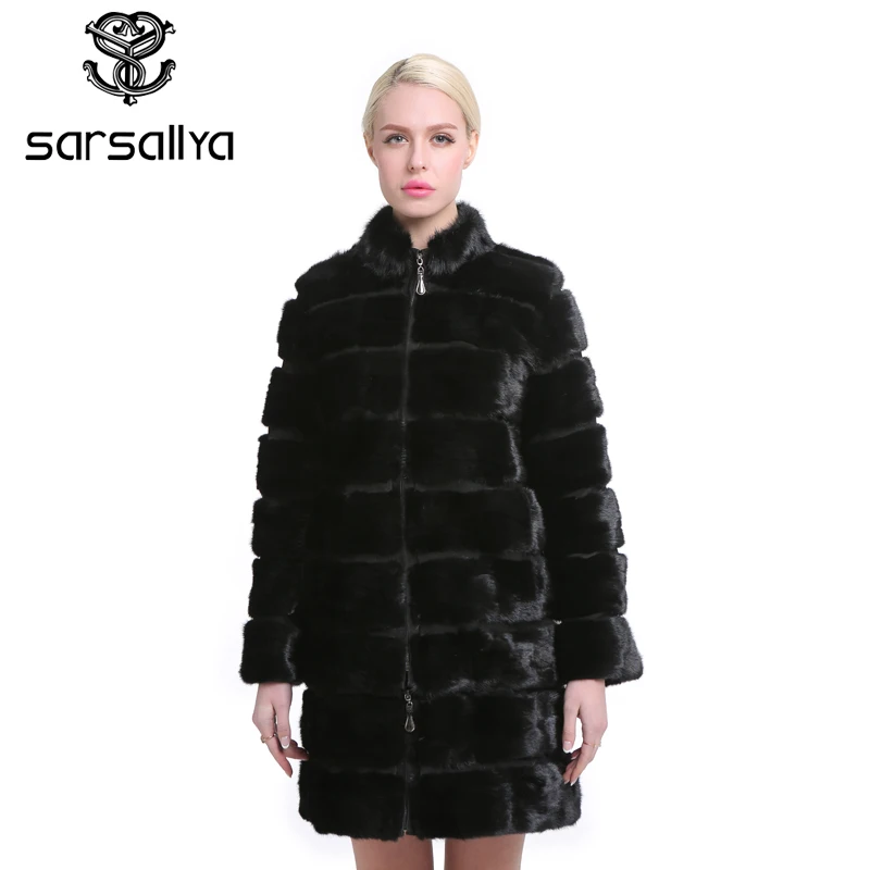 Sarsallya реального норки пальто для женщин натурального меха пальто роскошный черный цвет настроенный размер пуховая часть отстёгивается трансформер