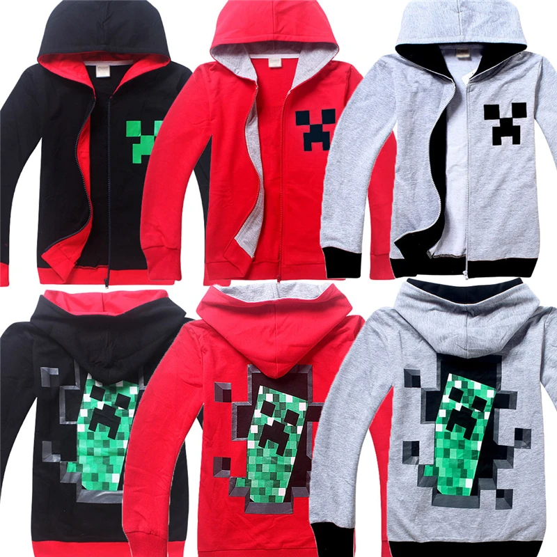 

Minecraft Halloween Creeper Costume Ideas Teenage Spring Autumn Black Grey Red Zip Hoodies Sweatshirt For Kids